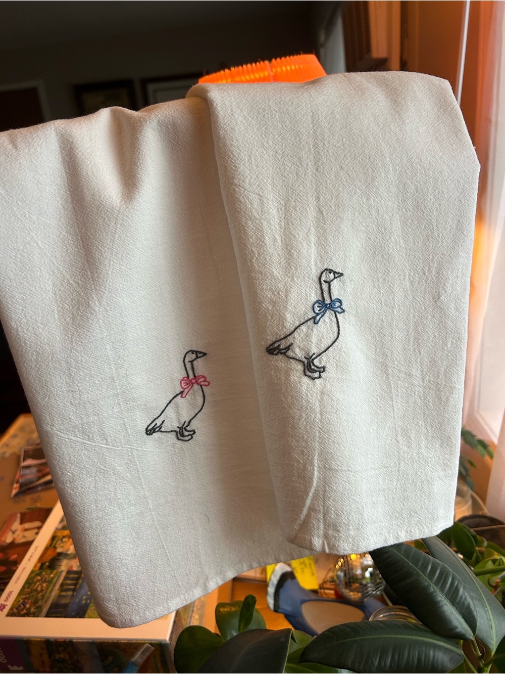 Embroidered Goose Cottage Core Flour Sack Towel Set